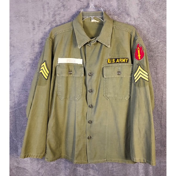 Vintage 60s US Army Trooper Fatigue‎ Vietnam Field Cotton Utility Shirt Medium - Picture 5 of 16